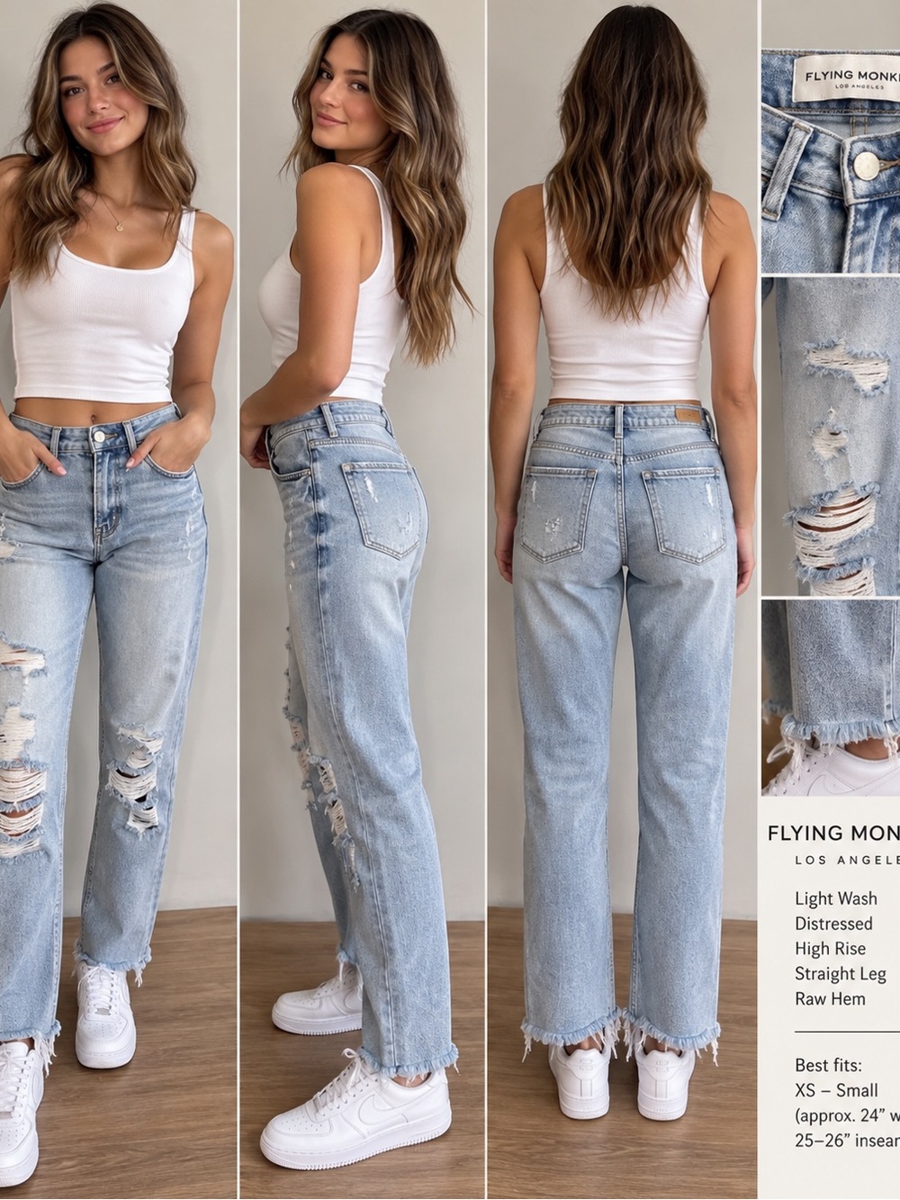 FLYING MONKEY High Rise Cropped Straight Leg Distressed Jeans Size 22 BY4375A